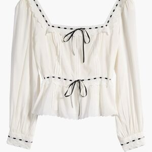 Reformation  White Lace Trim Blouse